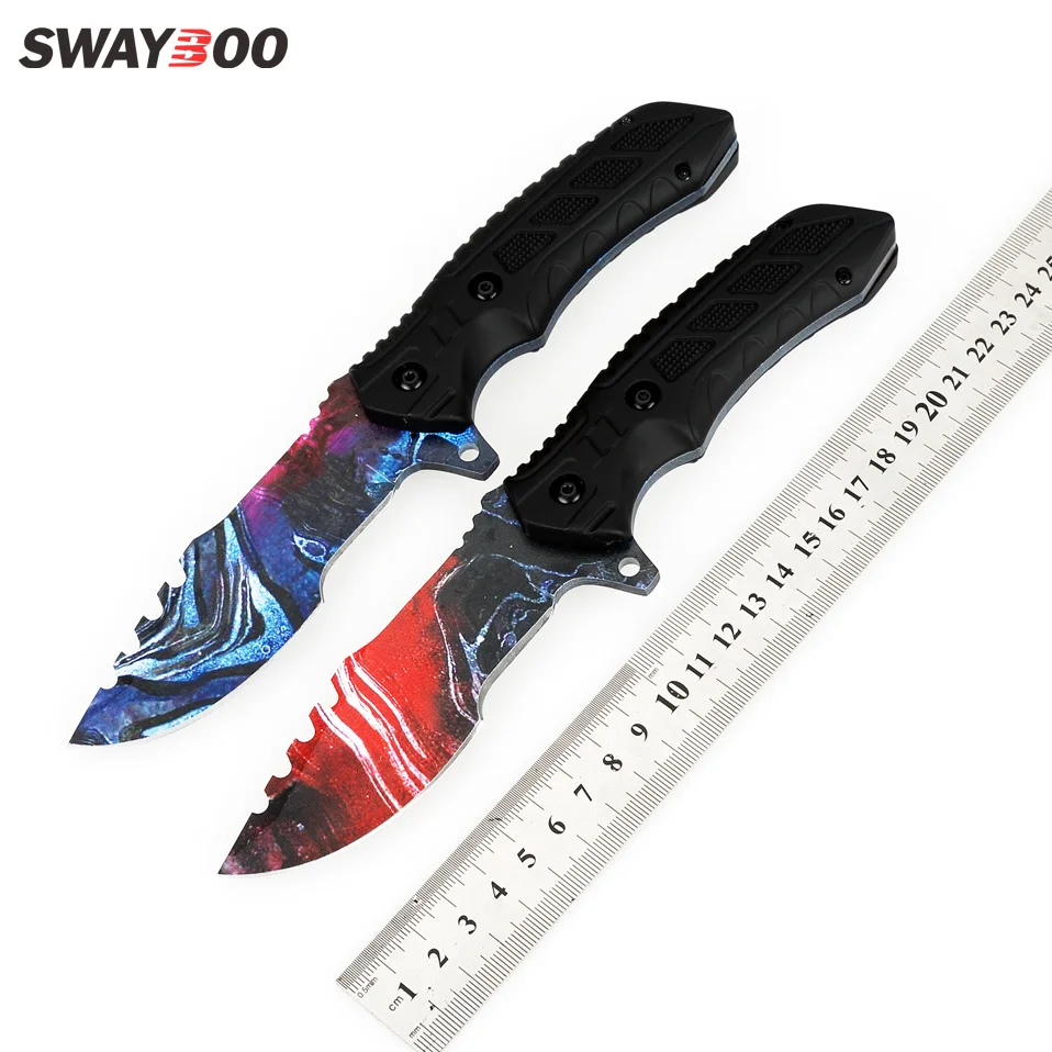 

Swayboo tactical knife 3D-printed black ABS handle straight knife sawtooth blade fixed survival camping knife outdoor tool