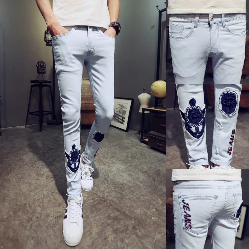 2017 Новая Мода мужская Повседневная Стретч Узкие Джинсы Брюки Брюки|skinny jeans|fashion