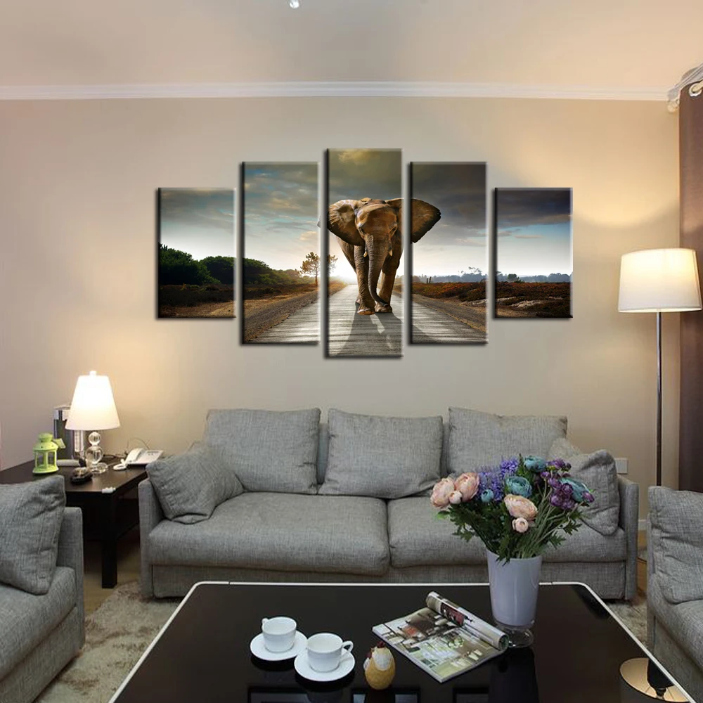 5 панелей слон холст напечатанная картина современный Настенная для домашнего