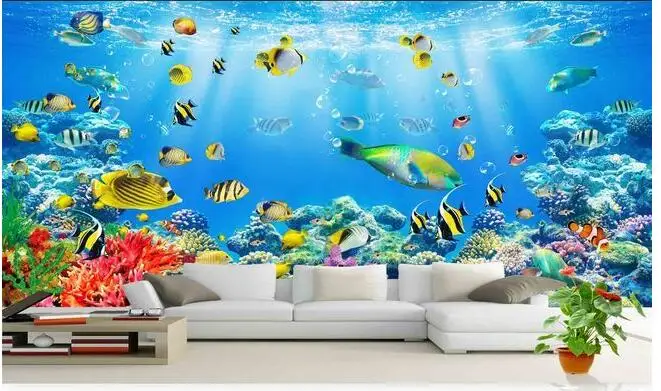 3d обои на заказ фото морская рыба коралловый подводный мир фон настенные фрески