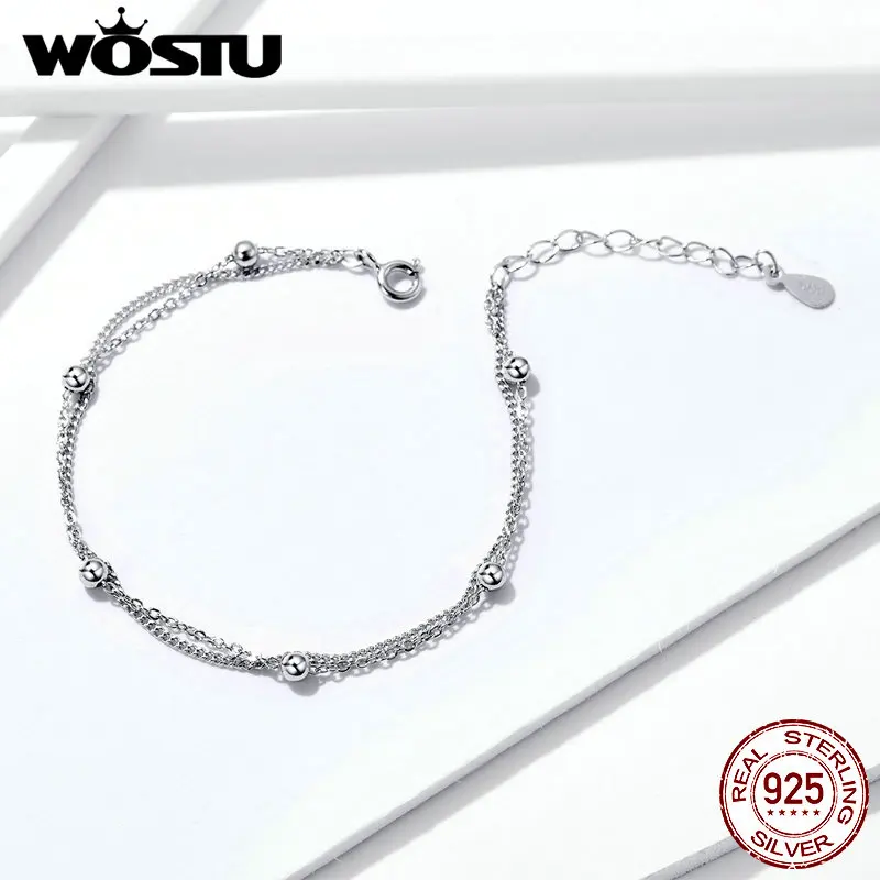 Параллельные цепи WOSTU нового дизайна с серебряными бусинами браслеты женская