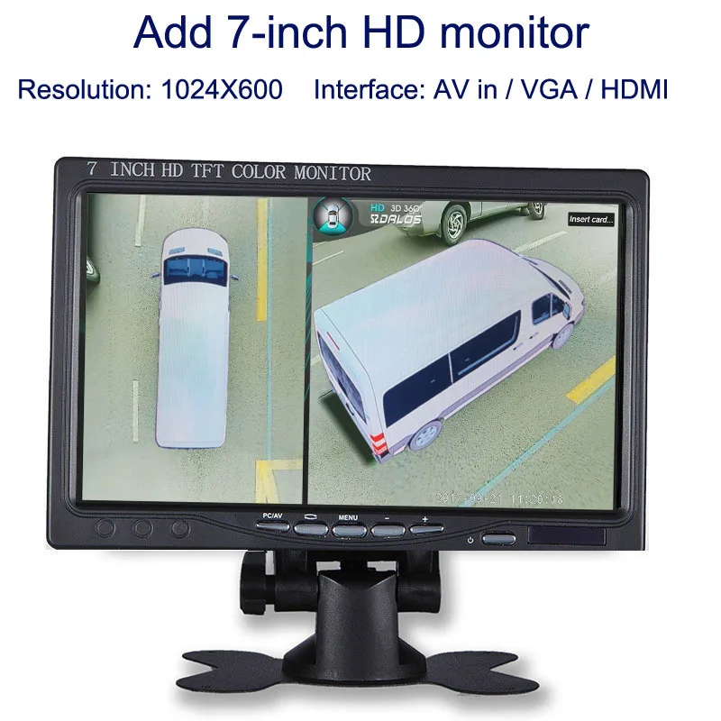 Add 7-inch HD monito Система камеры наблюдения за птицами для Sprinter/пикапа/H3 большой внедорожник HD 3D 360 система объемного обзора 1080P DVR g-сенсор - Название цвета: Add 7-inch HD monito