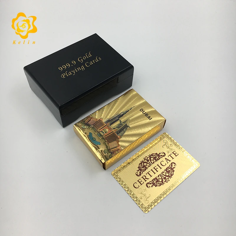 Цветные игральные карты из фольги 24 k в Дубае 54 шт./компл. U.A.E. Покерная игровая площадка для коллекции с красной деревянной коробкой