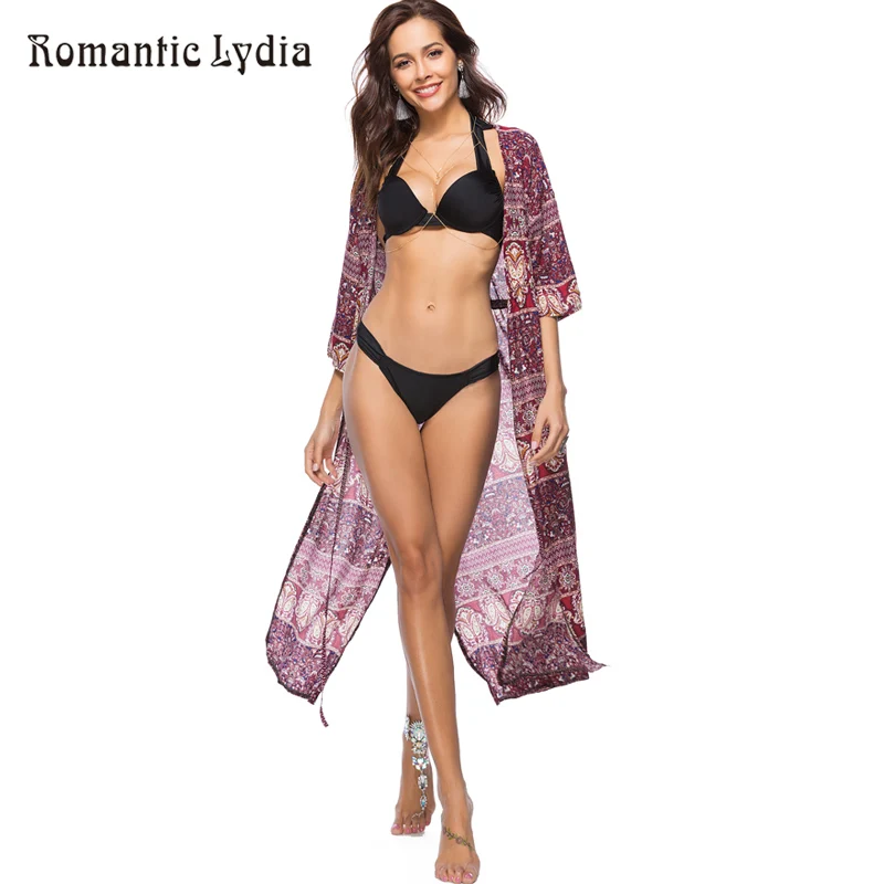 2018 Summer Floral Boho Kimono Cardigan Women Print Casual Loose Long Transparent Blouse Femme Bohemian Beach Wear Cover Up | Женская