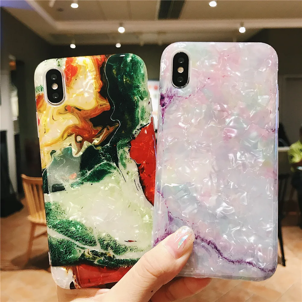Глянцевый мраморный чехол для iphone 7X11, чехол с рисунком блестящей раковины, силиконовый чехол для iphone 6S 7 8 Plus X XR XS Max 11 Pro Чехол 11