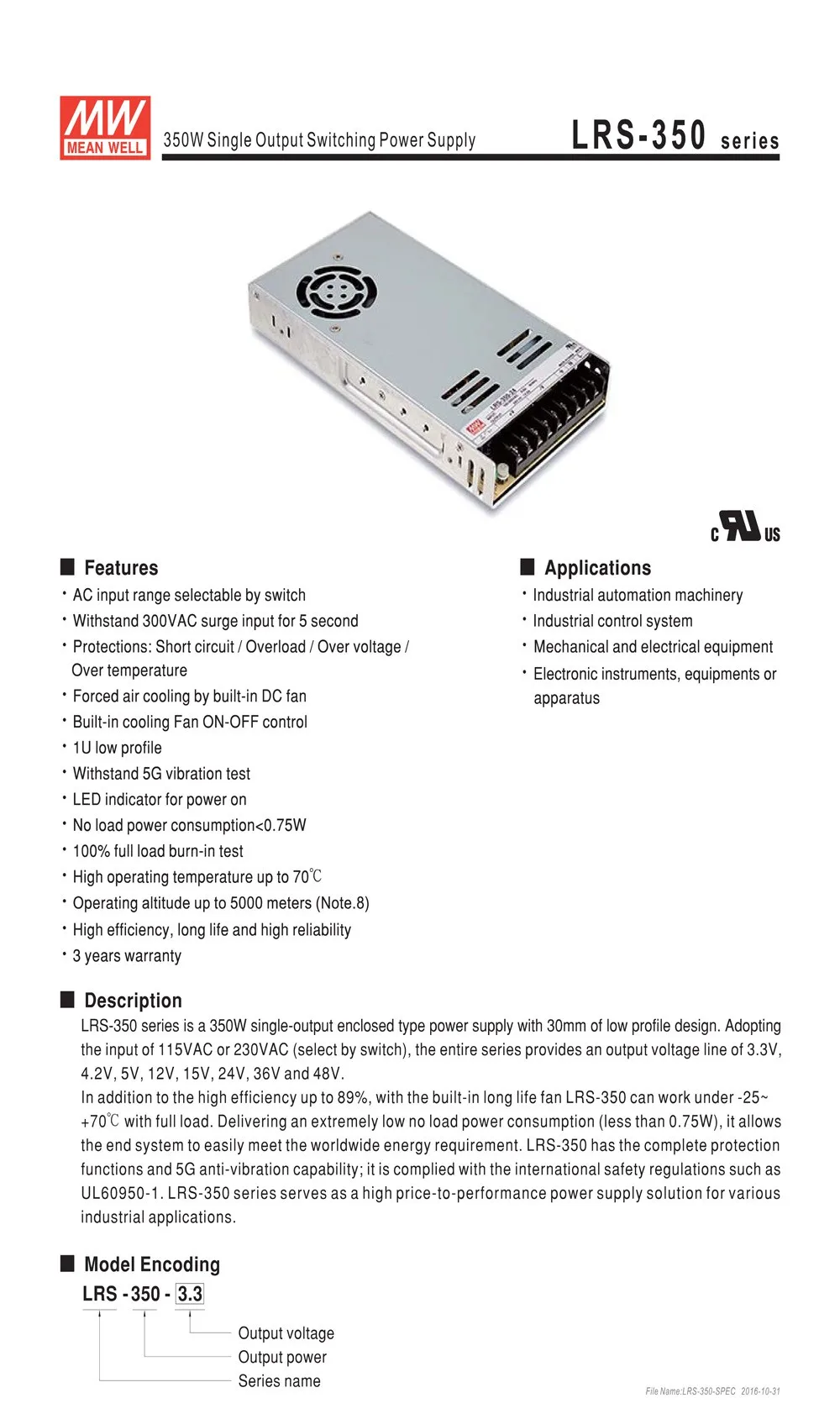 Meanwell LRS-350 импульсный источник питания 12 В 24 в 36 в 48 в 350 Вт 24 в источник питания MW бренд LRS-350-24
