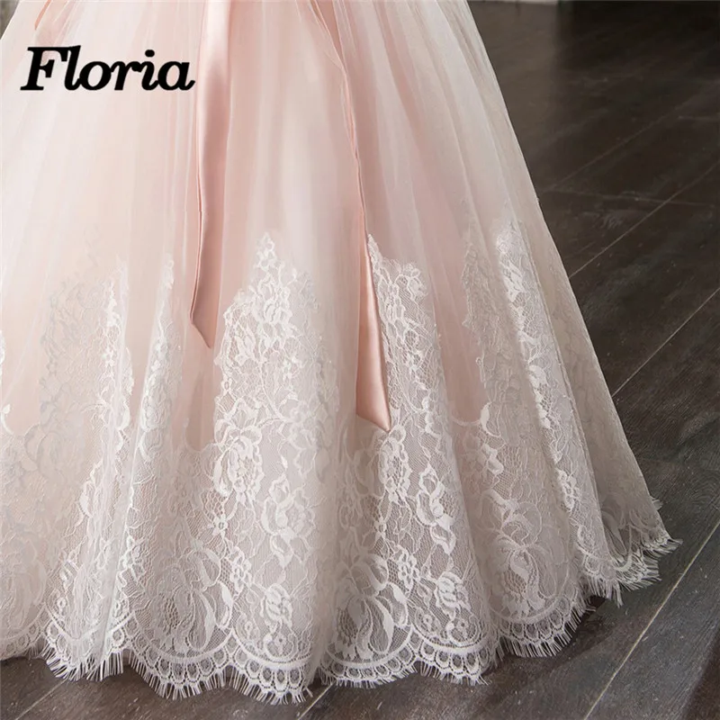 Нарядное бальное платье платья для первого причастия Vestido Longo/Платья с цветочным узором для девочек, длинный рукав розовый, Детские пышные платья для девочек