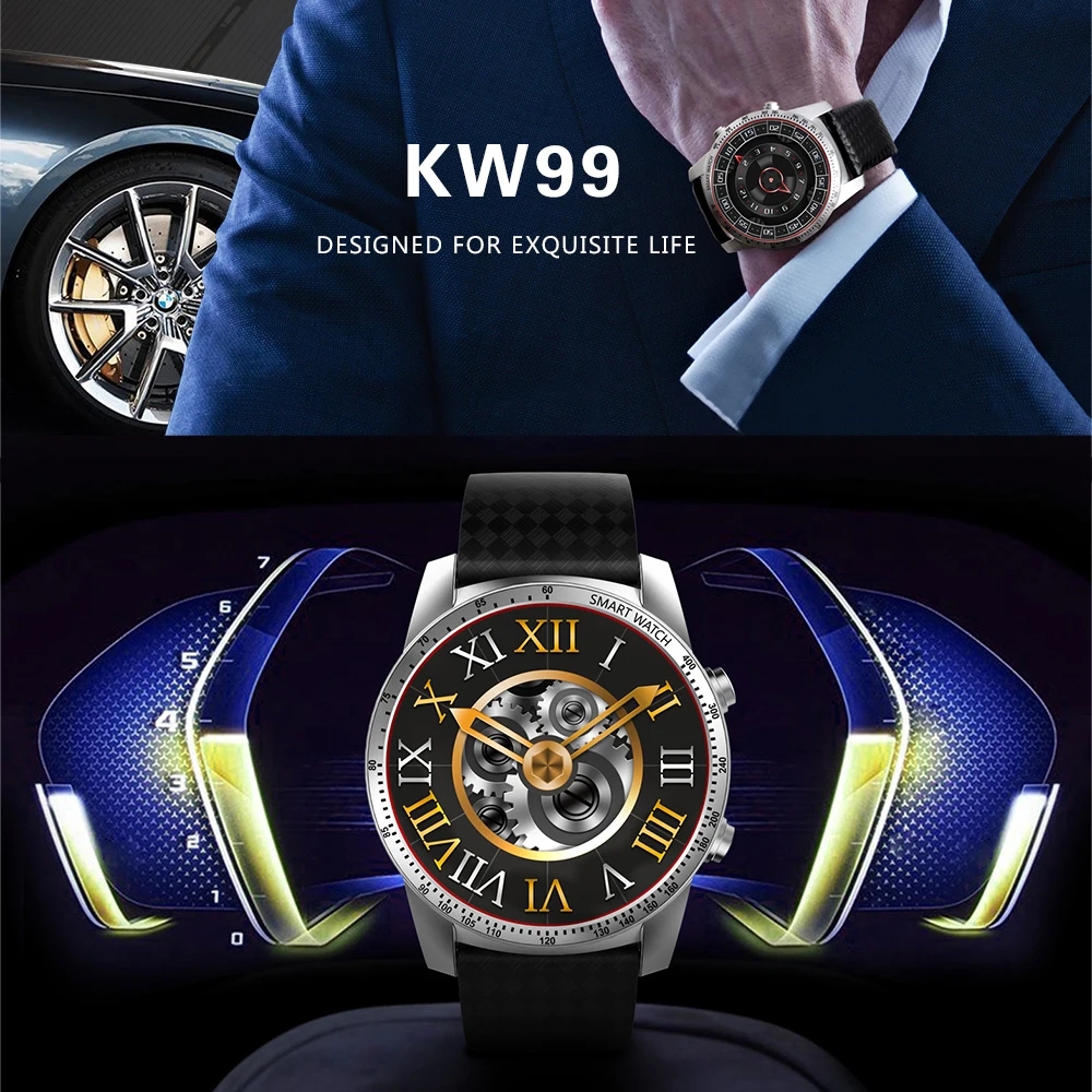 Kingwear KW99 1,3" Смарт-часы телефон Android 5,1 MTK6580 ram 512MB rom 8GB gps WiFi 3g SIM карта монитор сердечного ритма умные часы