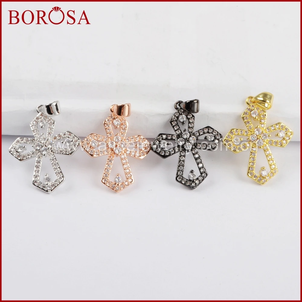 Borosa cz микро проложить белый циркон крест Форма Хрустальный блеск кулон ювелирные