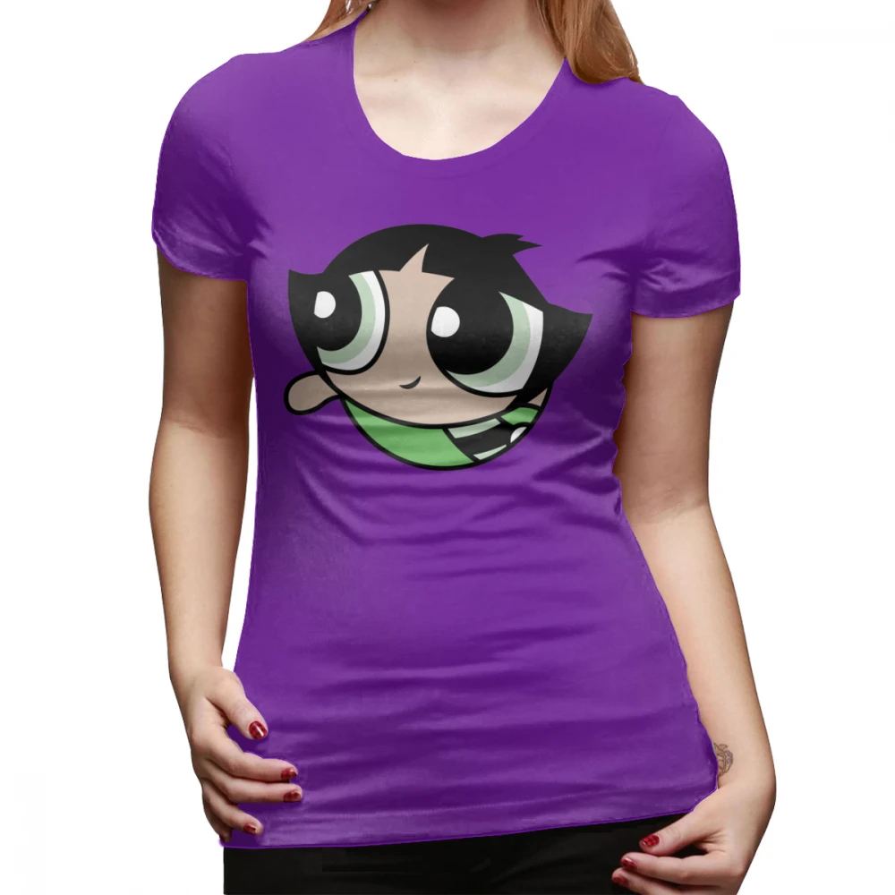 Powerpuff футболка Buttercup футболка с коротким рукавом фиолетовая женская футболка с большим рисунком О-образным вырезом Kawaii уличный стиль женская футболка - Цвет: Фиолетовый