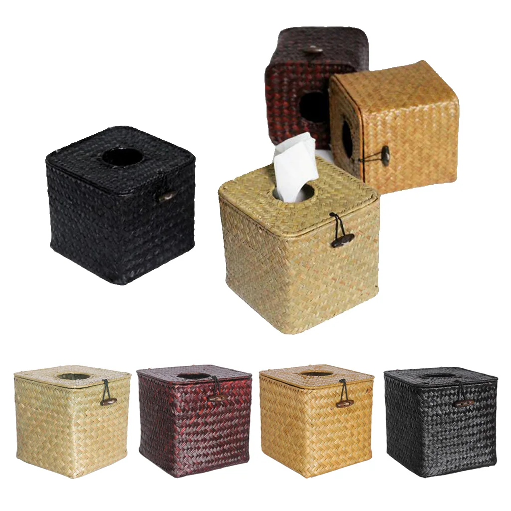 

Woven Square Tissue Box Holder - for Bathroom, Bedroom, Office, Car - 14cm x 14cm x 14cm