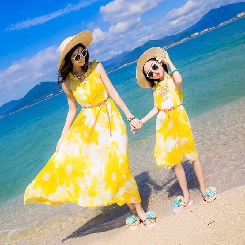 Летнее платье для девочек платья семейной матери и дочери Лето 2017 длинное