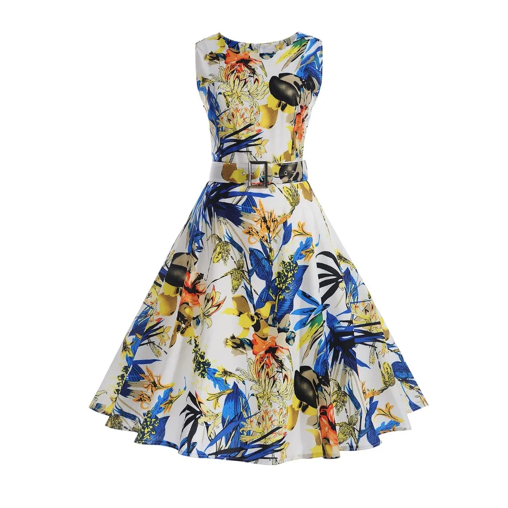 Женское винтажное платье с поясом без рукавов для офиса и вечеринки высокой