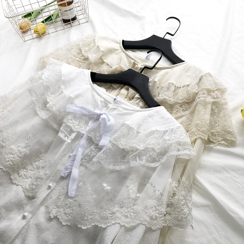 Милая Кружевная рубашка принцессы Лолиты каваи сетчатый слой воротник Питер Пэн