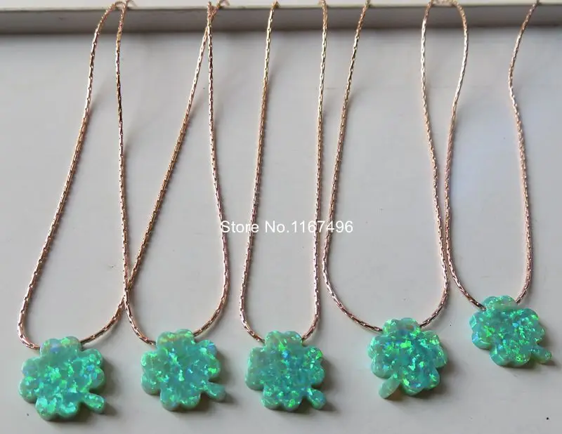 10pcs/lot OP11 Green 12x14mm Lucky Clover Opal Necklace 925 Sterling Silver 4 Fire for Wowen | Украшения и аксессуары