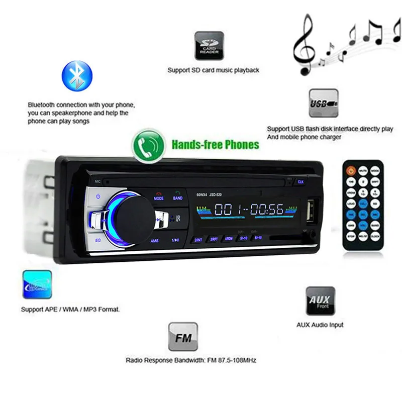 Авто Радио 1 Дин JSD 520 стерео Bluetooth аудио Mp3 Usb Sd Aux Вход ото Teypleri плейер AUX Функция