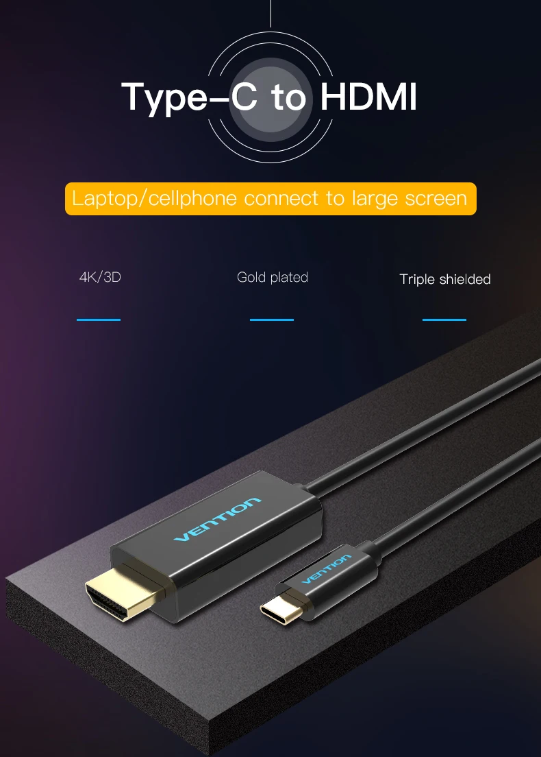 Vention USB Type C в HDMI 1.8 м кабель USB 3.1 Type-C Мужчина HDMI Кабель-адаптер Поддержка 3840*2160 30 Гц для MacBook Google Pixel