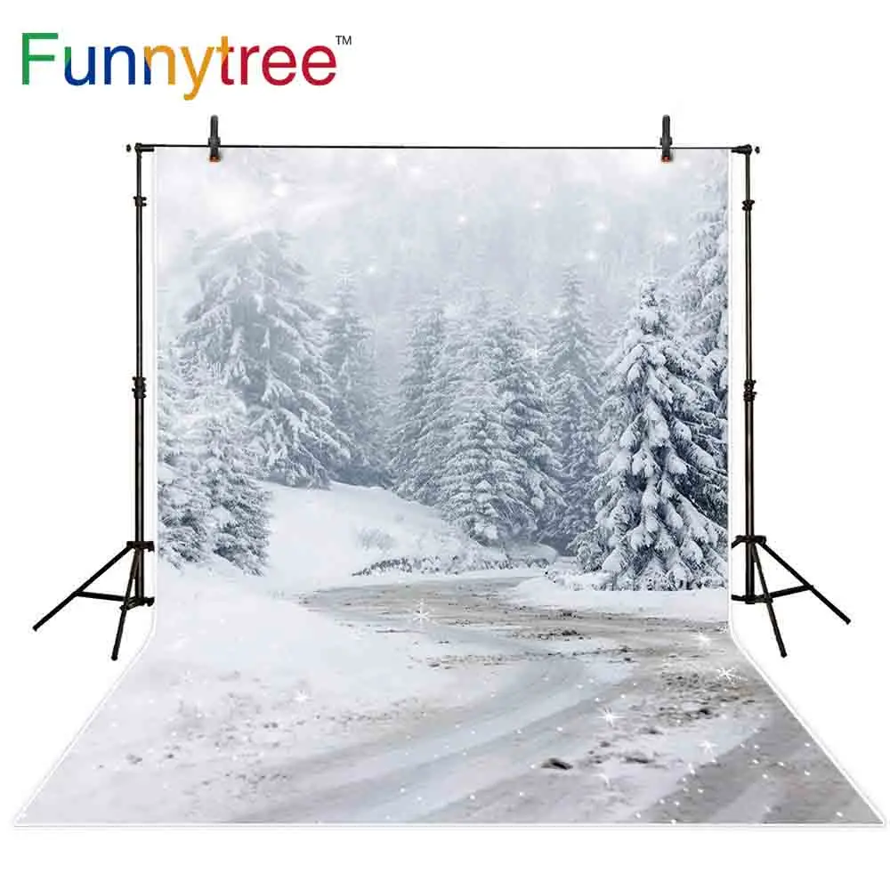 Фон Funnytree для фотосъемки изогнутая дорога зимние сосновые деревья природный