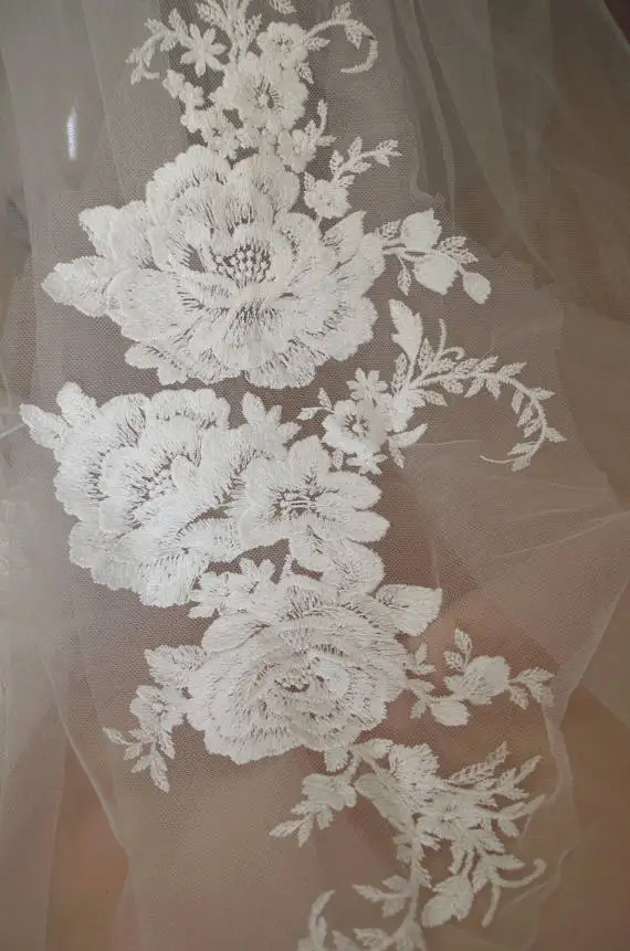 

10 pcs ivory lace applique, bridal wedding dress lace, rose lace accessories for wedding gown