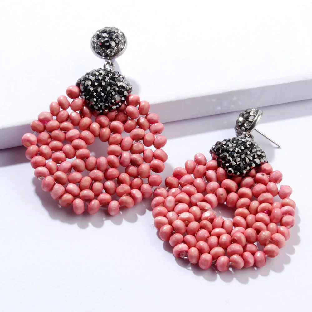 Новинка 2019 модные плетеные деревянные геометрические висячие серьги из ротанга