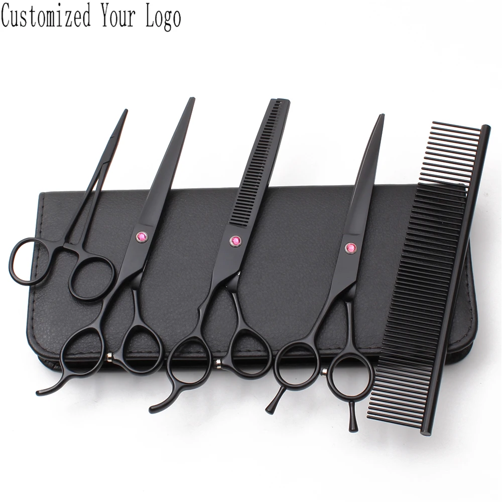 Костюм 7 &quotлевосторонние черные подгоняемые лого ножницы для стрижки собак
