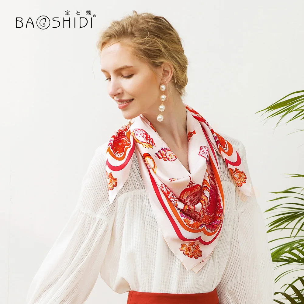 [BAOSHIDI]Шарф из 100% шелка 2018 года нового дизайна Модные материнские, детские и девочкинские банданы-платки с подарками на день детей.
