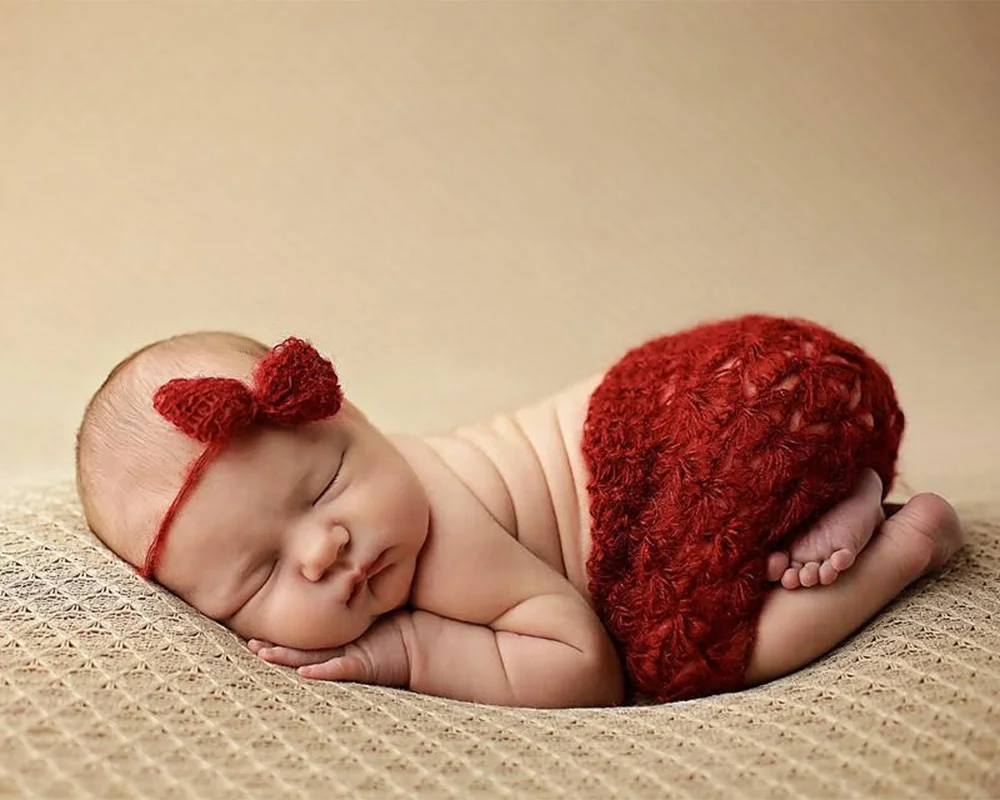 Baby fotografie props newborn mohair knitted outfits bow headband new born photography prop infant photo suits toddler shooting | Детская