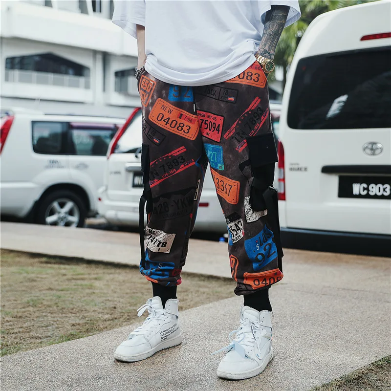 Брюки карандаш в стиле хип хоп мужские брюки с принтом виде лент уличные для бега