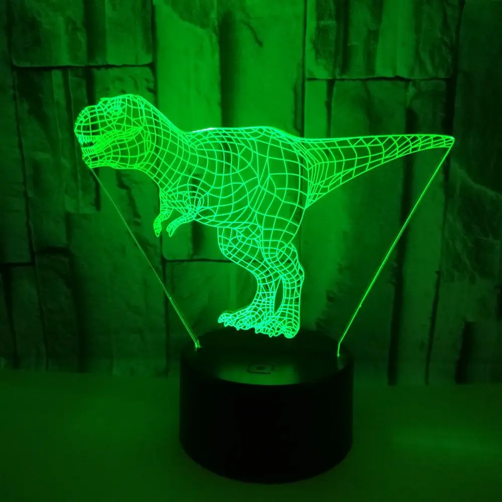 Динозавр 3D LED иллюзия Лампа 7 цветов Изменение сенсорной базы Usb ночник украшение