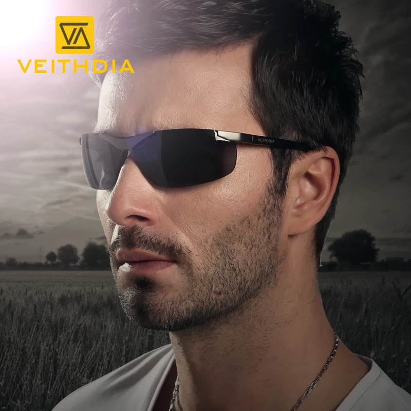 Мужские солнцезащитные очки без оправы VEITHDIA дизайнерские алюминиевые с