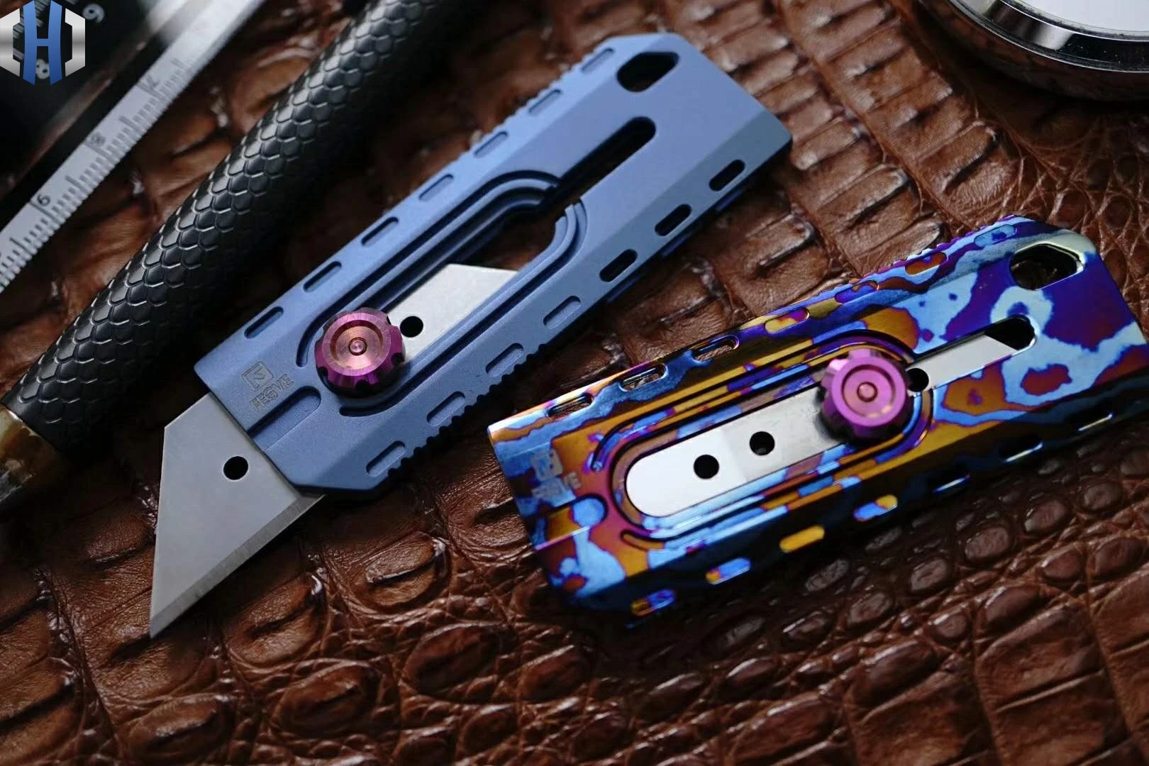 

Нож из титанового сплава для резки бумаги, из титанового материала, запеченный синий цвет, универсальный нож для повседневного использован...