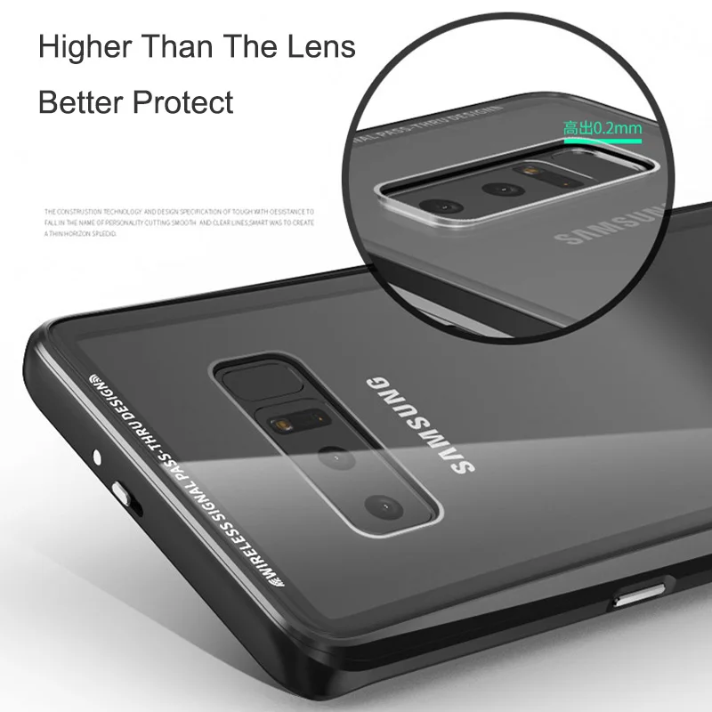 Luphie Bumper for Samsung Galaxy Note 8 Case Luxury Ultra Thin Metal Aluminum Frame+9H Transparent Tempered Glass back cover |