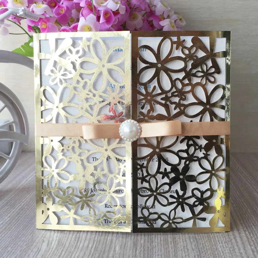 

50Psc/Lot wedding cover card bat Mitzvah card party birthday dinner folded design Wedding Invitations Cards wishing well card