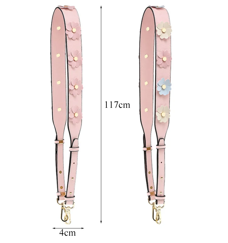 Wide PU Flower Shoulder Bag Strap For Women Replacement Long Leather Handbag Belt Colorful Rivet Adjustable Crossbody Bag Strap