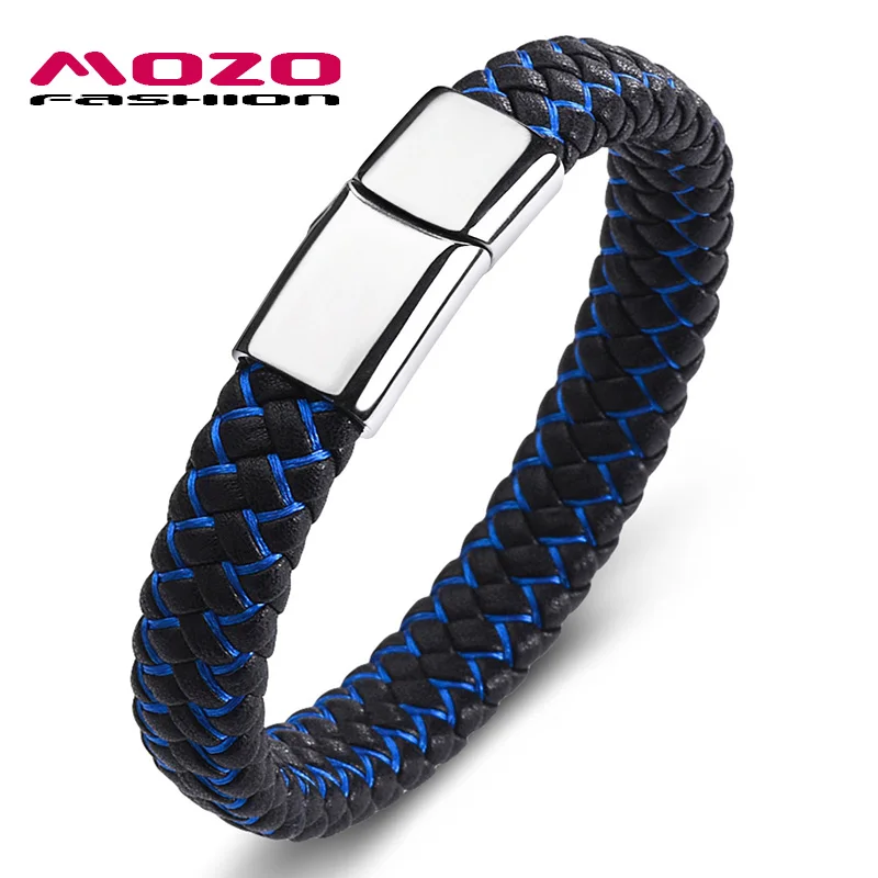 SY154-L Mozo Fashion подвеска плетеный кожаный браслет мужские браслеты ручной работы Мода Нержавеющая сталь застежка мужской браслет на запястье - Окраска металла: SY154-L