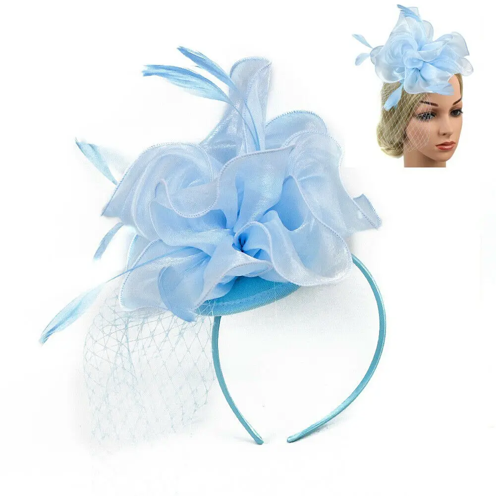 Большой женский Вуалетка ручной работы с перьями и цветами шапка повязка на