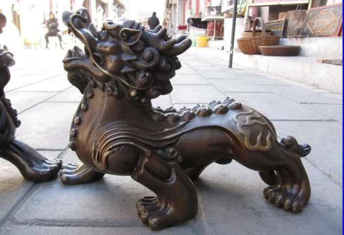 11 &quotкитайский Фэн Шуй Уточнение Чистая Бронзовый Foo Dog Лев kylin зверь пара|dog