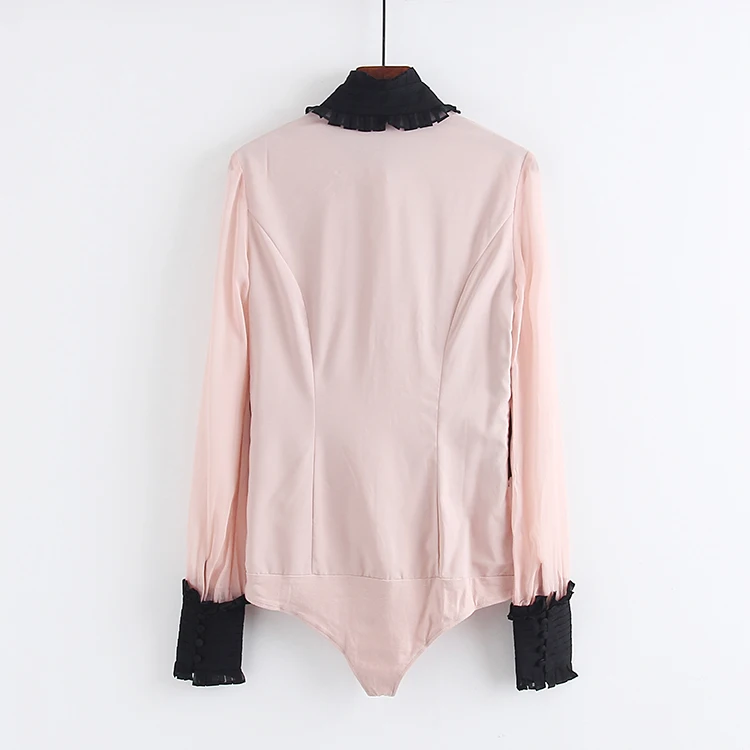 Женский шифоновый комбинезон с отложным воротником и длинным рукавом | Женская