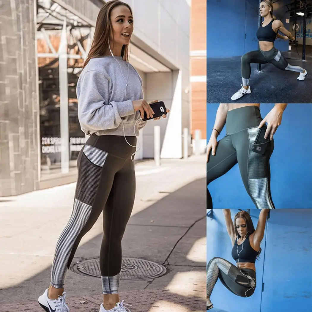 Женские повседневные эластичные леггинсы для фитнеса и йоги с карманами