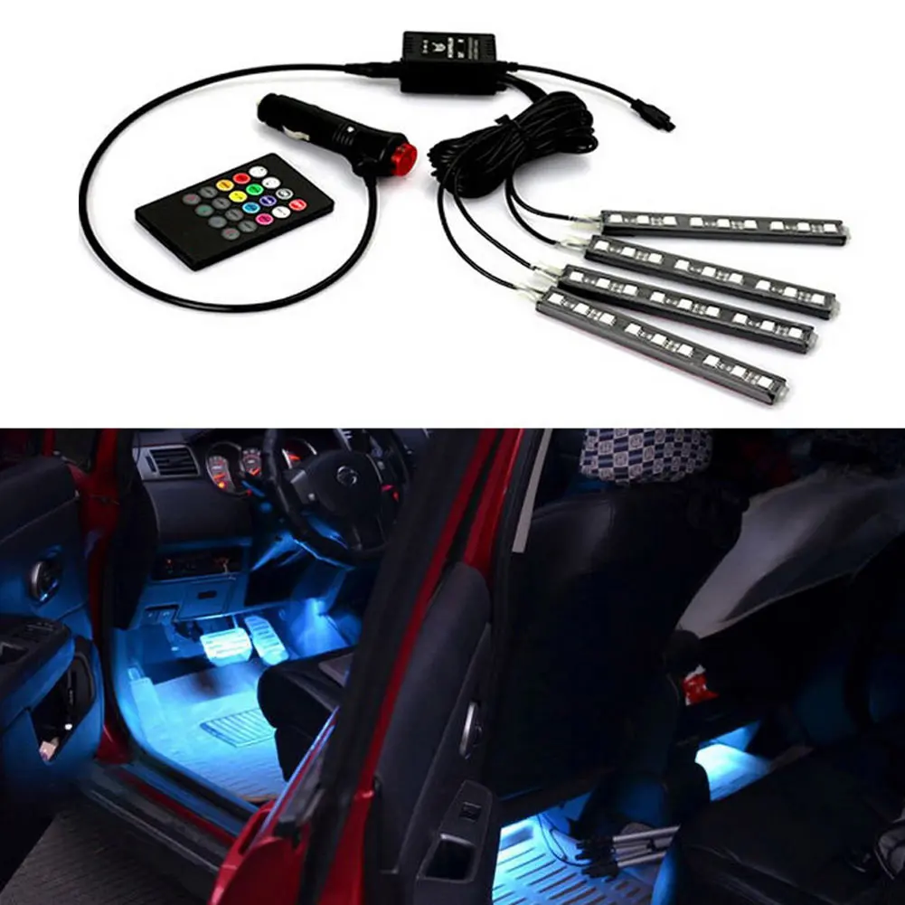 9 светодиодов 12 В автомобильная напольная атмосферная лампа с голосовым