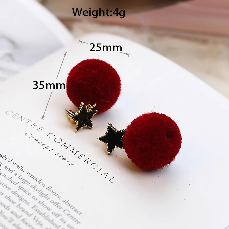 2017 New Korean fashion Black Star Stud Earrings Cute Pom Ball Women Ear Studs Jewelry ear jewelry | Украшения и аксессуары