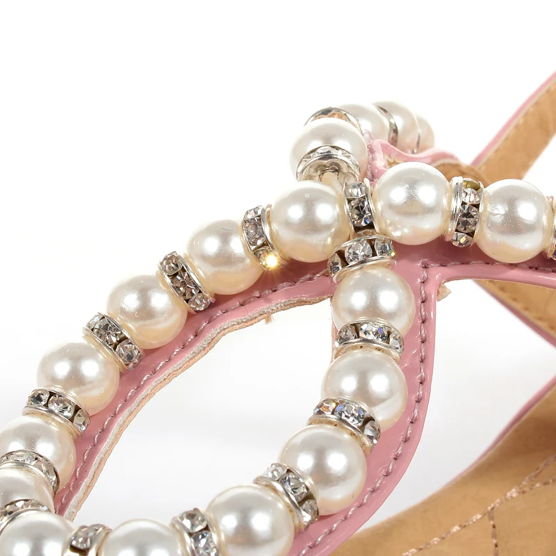 Brand New 2014 Designer Women Summer Shoes Pearl Flat Sandals Ladies Beading Flip-flops Black Pink White Soft Leather sandalias | Обувь