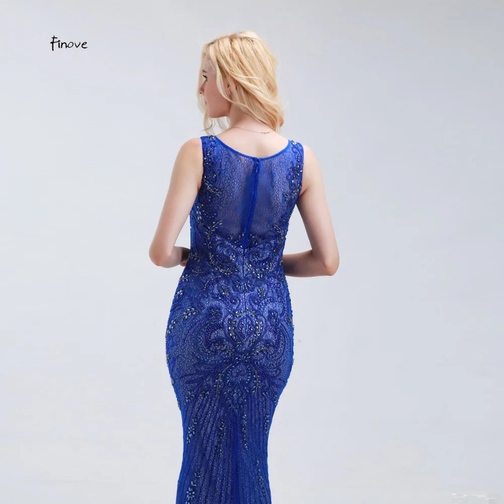 Finove Длинные вечерние платья Иллюзия See Through Back Кристалл Бисером Модные женские