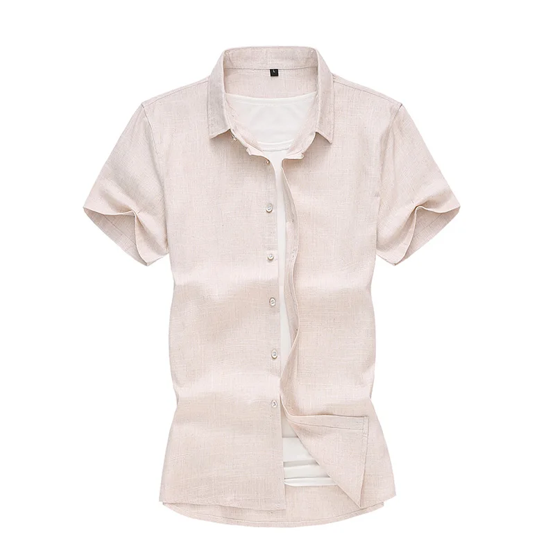 

45kg-120kg Big Size Men Summer Men's Short Sleeve Shirts Cotton Linen Breathable Cool White Khaki Black Shirt 5XL 6XL 7XL