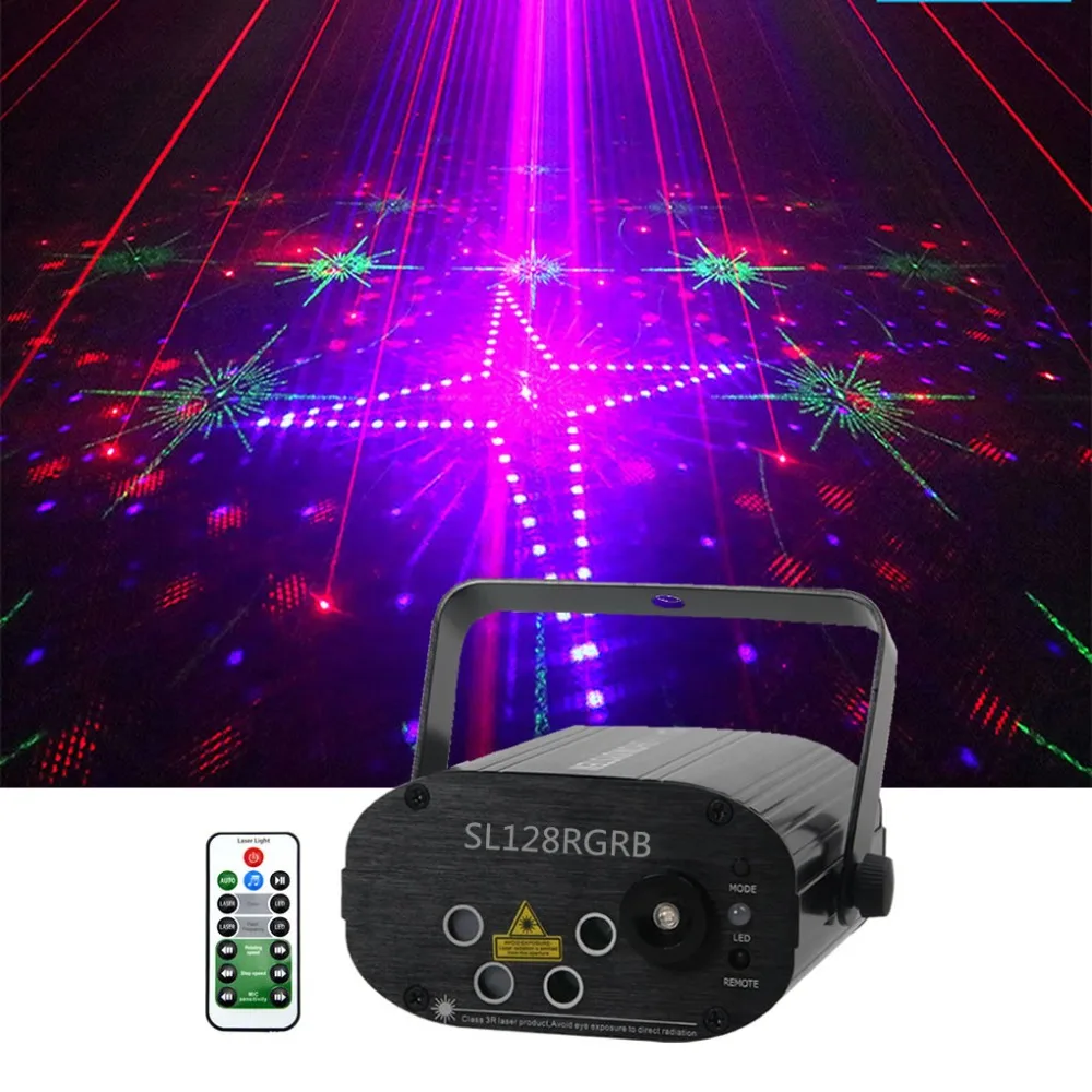 Sharelife 4 Lens Mini 128 RGRB Pattern Laser Music Remote Control Motor Speed DJ Gig Party Home Show Stage Lighting 128RGB