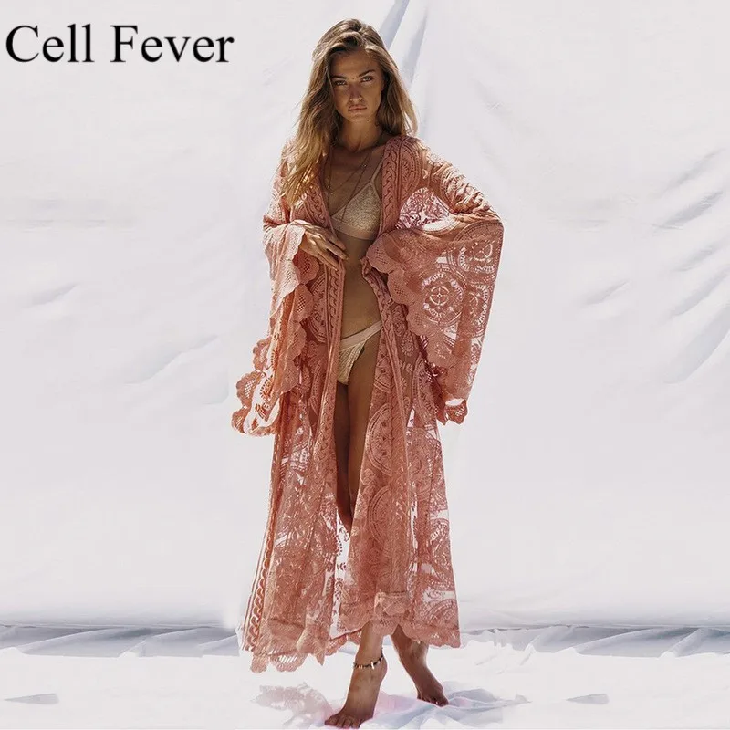 Женское пляжное платье Пляжное Платье парео бохо с кружевами длинный кардиган