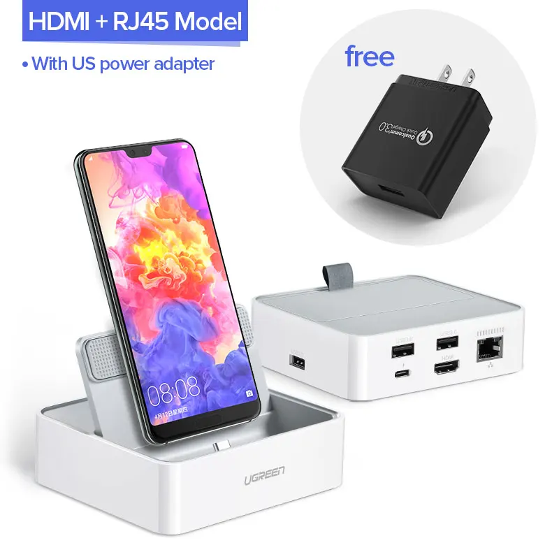 Ugreen USB C концентратор Тип C 3,0 концентратор HDMI адаптер для huawei Коврики 20/10/10 Pro P20/P20 Pro USB-C док-станция Тип C концентратор USB - Цвет: HDMI RJ45 UK Plug