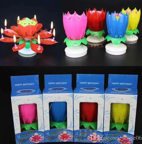 

2 layer petals Music candle Children Birthday Party Lotus Sparkling Flower Candles squirt blossom flame cake accessory gift