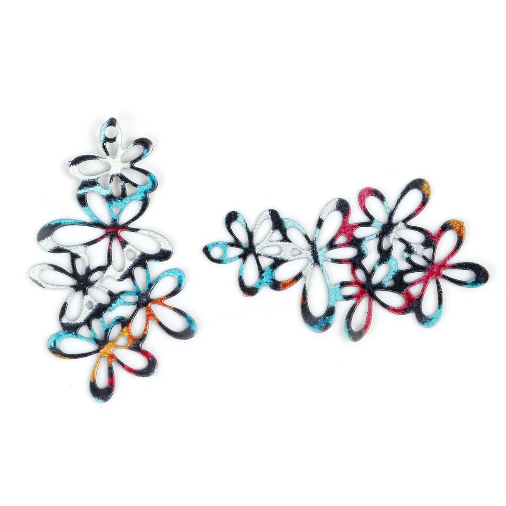 DoreenBeads 10 шт. роспись полые Цветочная подвеска разноцветные филигранные богемные