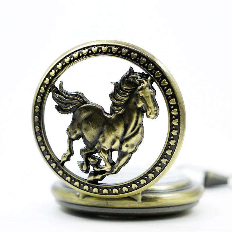 Fashionable Luxury Racehorse Hollow Relief Mechanical Pocket Watch Retro Steampunk Fob Chain Manual Winding Digital Clock Gift